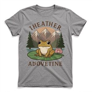 Gildan Heather Gray Frog on Lily Pad Tee - Brown, Green, Pink